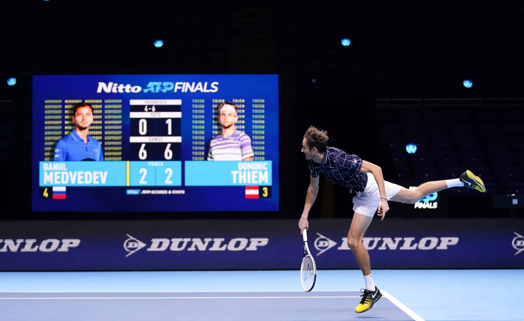 Daniil Medvedev in action during the singles final during day eight of the Nitto ATP Finals at The O2 Arena, London. By Icon Sport