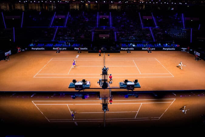 19 April 2022, Baden-Wuerttemberg, Stuttgart: Tennis: WTA Tour - Stuttgart, singles, women, 1st round, Niemeier (Germany) - Andreescu (Canada). Overview of the Porsche Arena at the match. Photo: Tom Weller/dpa - Photo by Icon sport