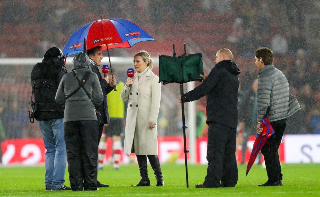 Sky Sports Gary Neville and Kelly Cates pundits and presenters