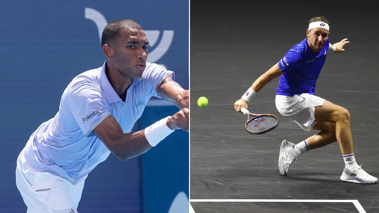 Felix Auger-Aliassime (left) at the 2026 Cincinnati Open and Casper Ruud (right) at the 2026 Laver Cup